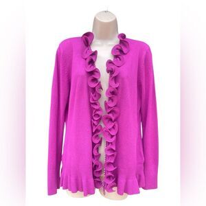 VILA Fuchsia Ruffle Trim Cardigan zipper Long Sleeve Large